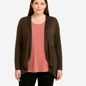 BCBG Maxazria Cardigan Sweater Women's LG. Brown Draped Open Front Silk/Cotton
